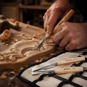 12-Piece Gouges Woodworking Chisels Wood Carving Chisel Set, Razor Sharp 60CRV Steel Blades Wood Carving Tools
