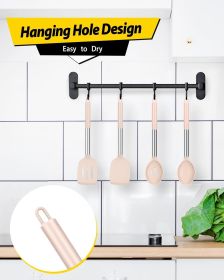 Pack of 4 Silicone Cooking Utensils Set, Non Stick Large Solid Spatulas, Heat Resistant Stainless Steel Khaki Slotted Spoons