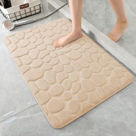3D embossed pebble bathroom absorbent floor mat, thickened coral fleece non-slip doormat, quick-drying entrance rug for washrooms (Color: Light camel)