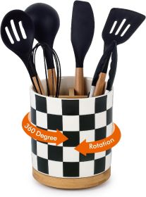 3 Compartment Utensil Holder, Extra Large Utensil Crock, Stable Ceramic Utensil Organizer (Material: Cork)