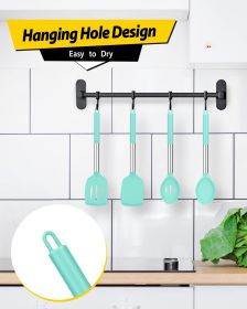 Pack of 4 Silicone Cooking Utensils Set, Non Stick Large Solid Spatulas, Heat Resistant Blue Slotted Spoons, Ideal BPA Free Kitchen Turners for F (Material: Silicone)
