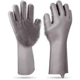 1 Pair Magic Silicone Brush Dishwashing Gloves Cleaning Sponge Pet Scrubber Heat Resistant Wash Gloves (Color: Gray, size: One size)